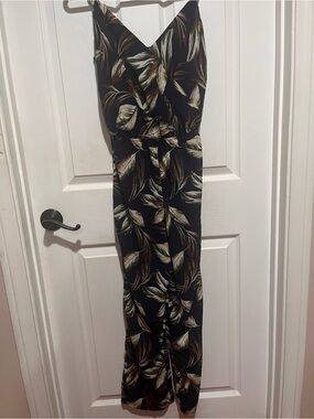 Timing Navy Jumpsuit with Olive & Cream Leaf Print